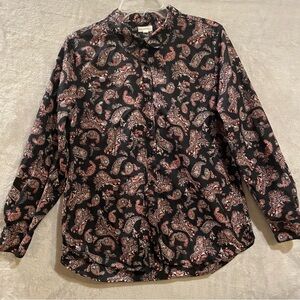 Garnet Hill Blouse Women’s 12 Multi Colored Paisley Organic Pima Cotton